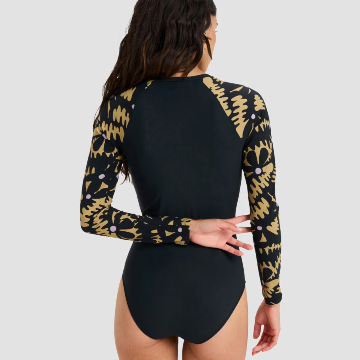 Roxy Active Front Zip Longsleeve Swimsuit Anthracite Big Flowers - Womens - Image 3