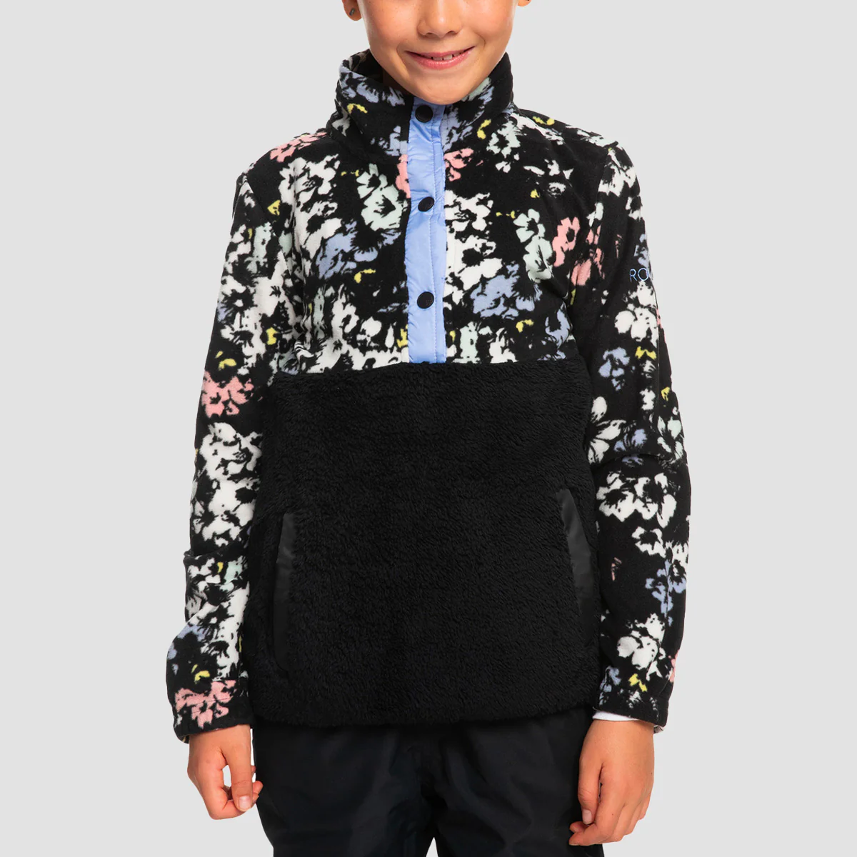 Roxy Alabama Girl Sherpa Fleece True Black Flowers - Girls