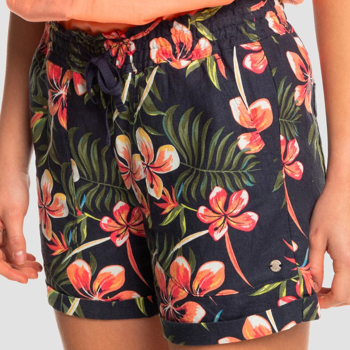 Roxy Another Kiss Printed Linen Shorts Mood Indigo Tropical Depth - Womens - Image 2