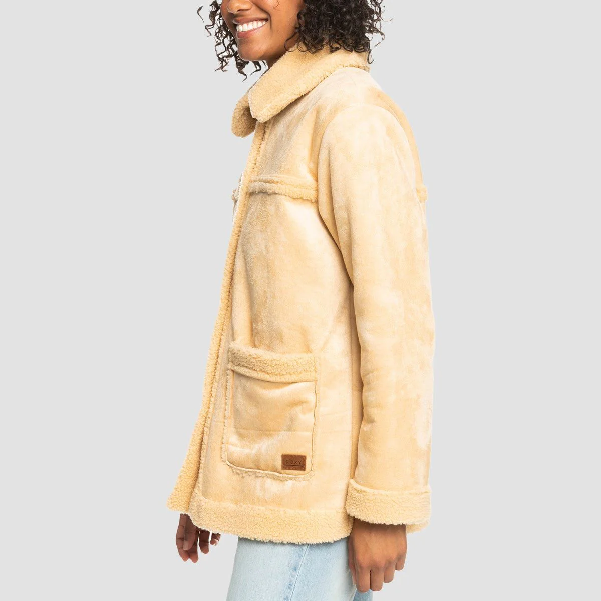 Roxy Change Of Heart Sherpa Aviator Jacket Beige - Womens - Image 2