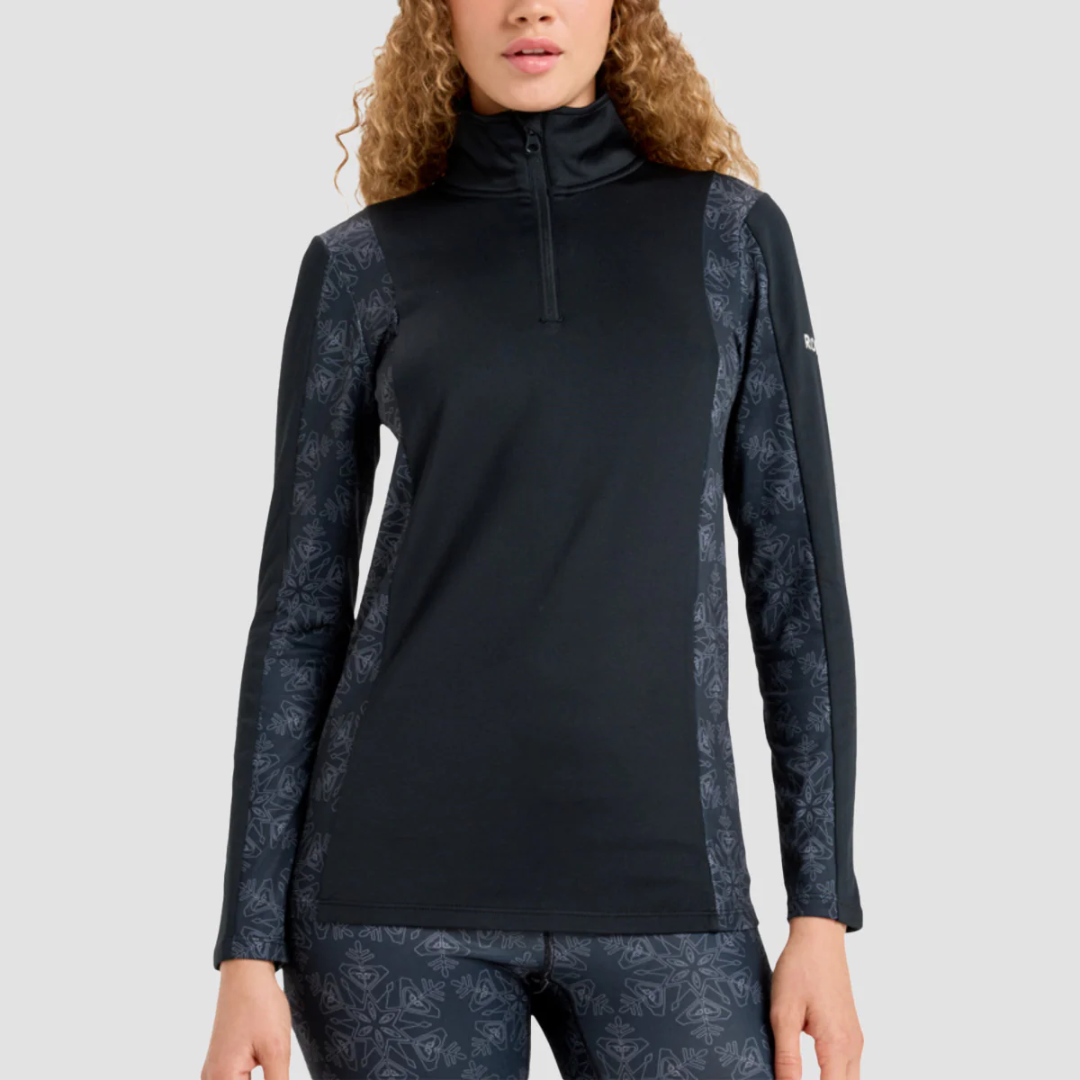 Roxy Daybreak Brushed Mid Layer Snow Half Zip Sweatshirt True Black Snowflakes - Womens