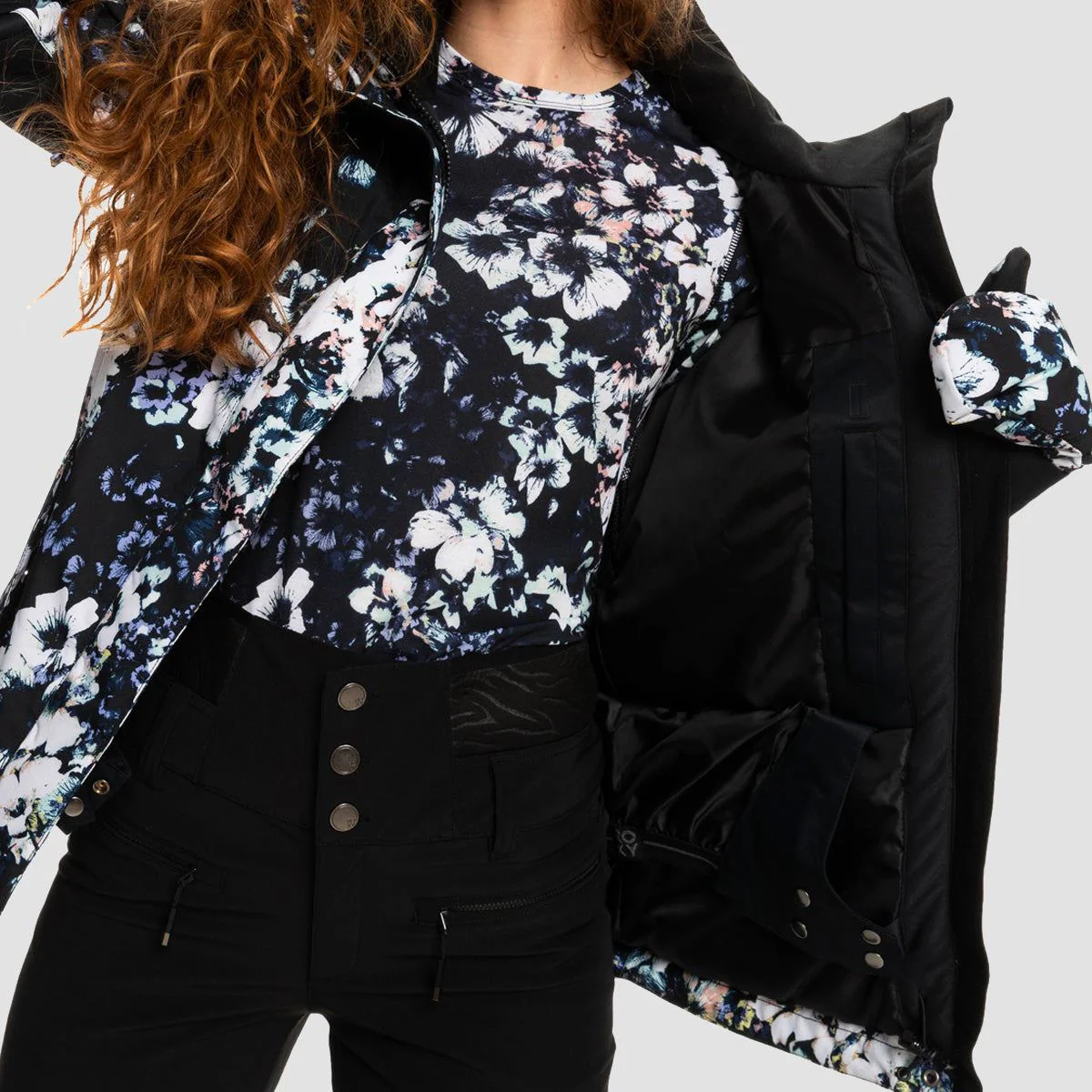 Roxy Jetty Block 10K Snow Jacket True Black Black Flowers - Womens - Image 2