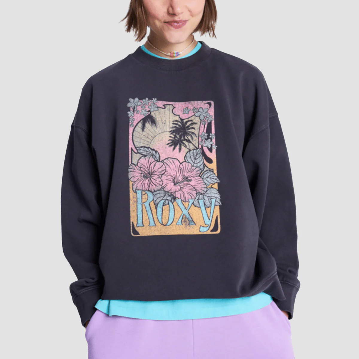 Roxy Lineup Terry Crew Sweatshirt Anthracite - Womens