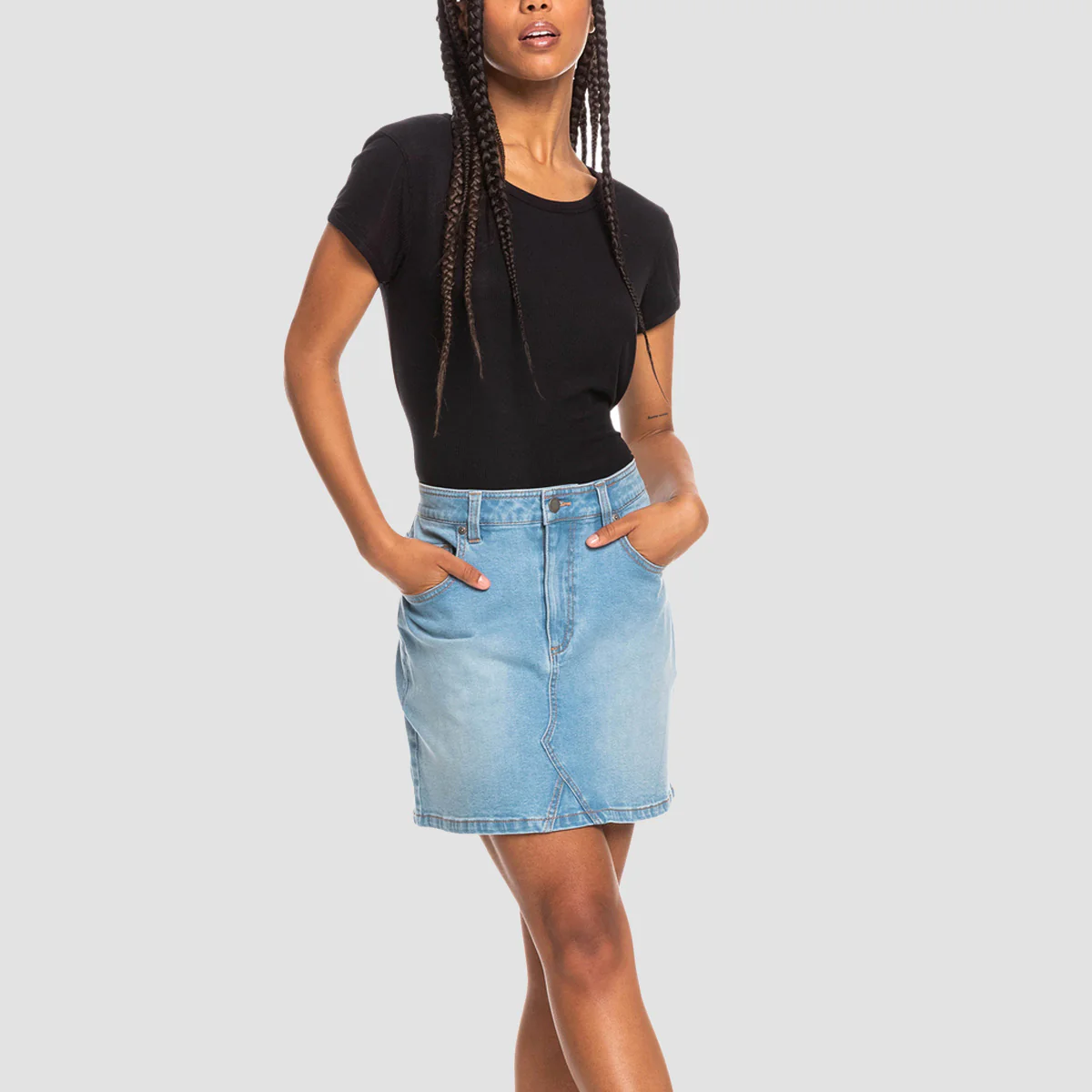 Roxy Lovely Romance Denim Skirt Light Blue - Womens