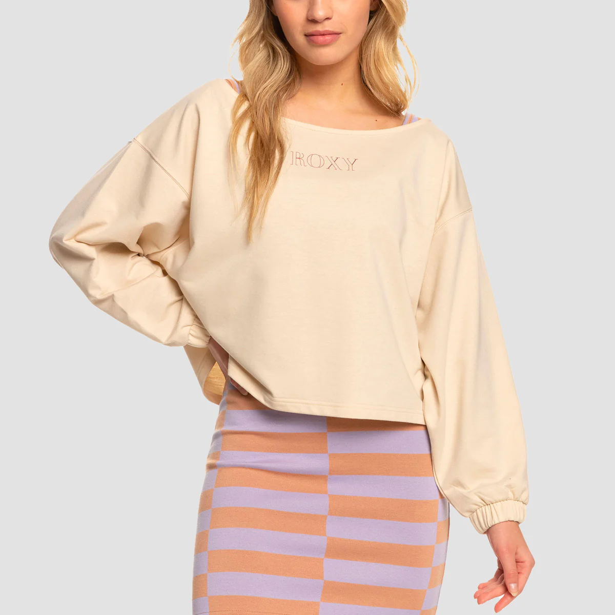 Roxy Next Set Slouchy Crew Sweat Tapioca - Womens