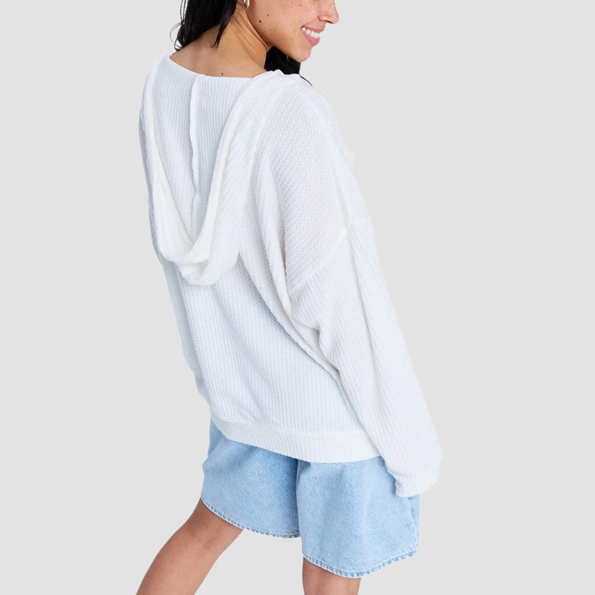 Roxy Ocean Drive Oversized Knit Pullover Hoodie Egret - Womens - Image 2