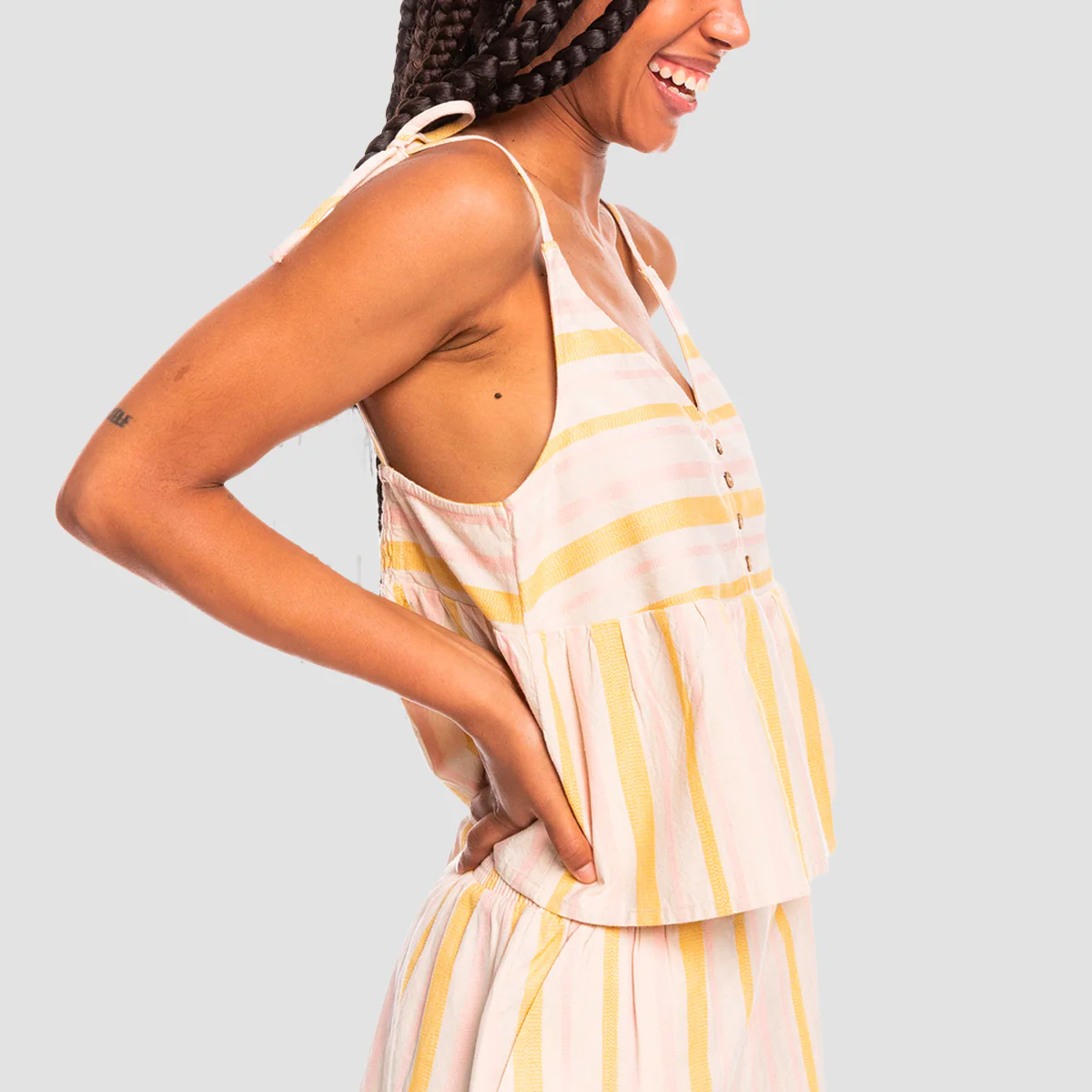 Roxy Open Eyes Strappy Top Tapioca Alla Stripe Verticale - Womens - Image 2