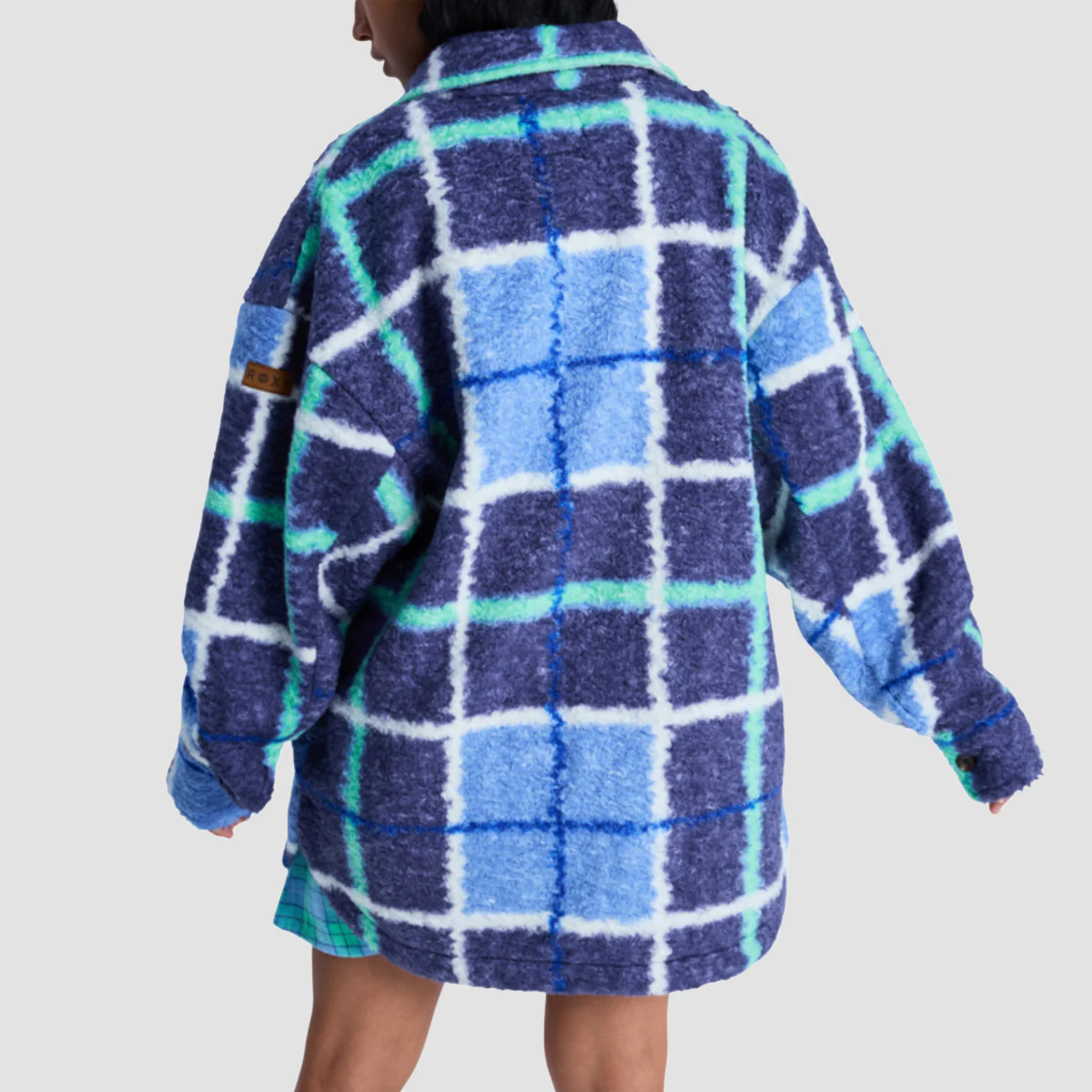 Roxy Over And Above Oversized Fleece Shirt Jacket Dutch Blue Plaid Fade - Womens - Image 2