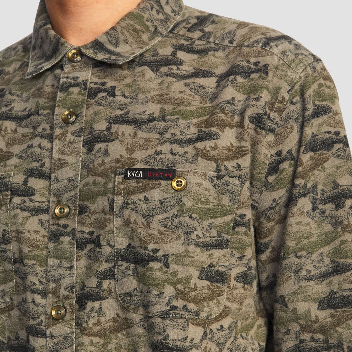 RVCA Ben Horton Fish Flannel Longsleeve Shirt Camo - Image 3