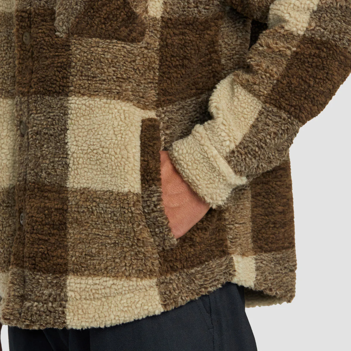 RVCA Lockheart Longsleeve Sherpa Shirt Khaki - Image 3