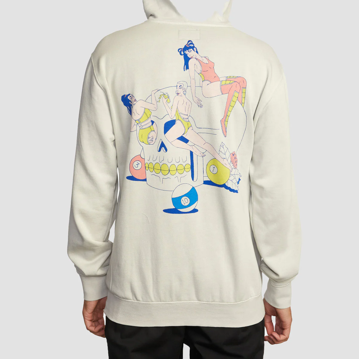 RVCA Luke Pelletier X Kristen Liu Wong Skull Club Pullover Hoodie Silver Bleach - Image 2