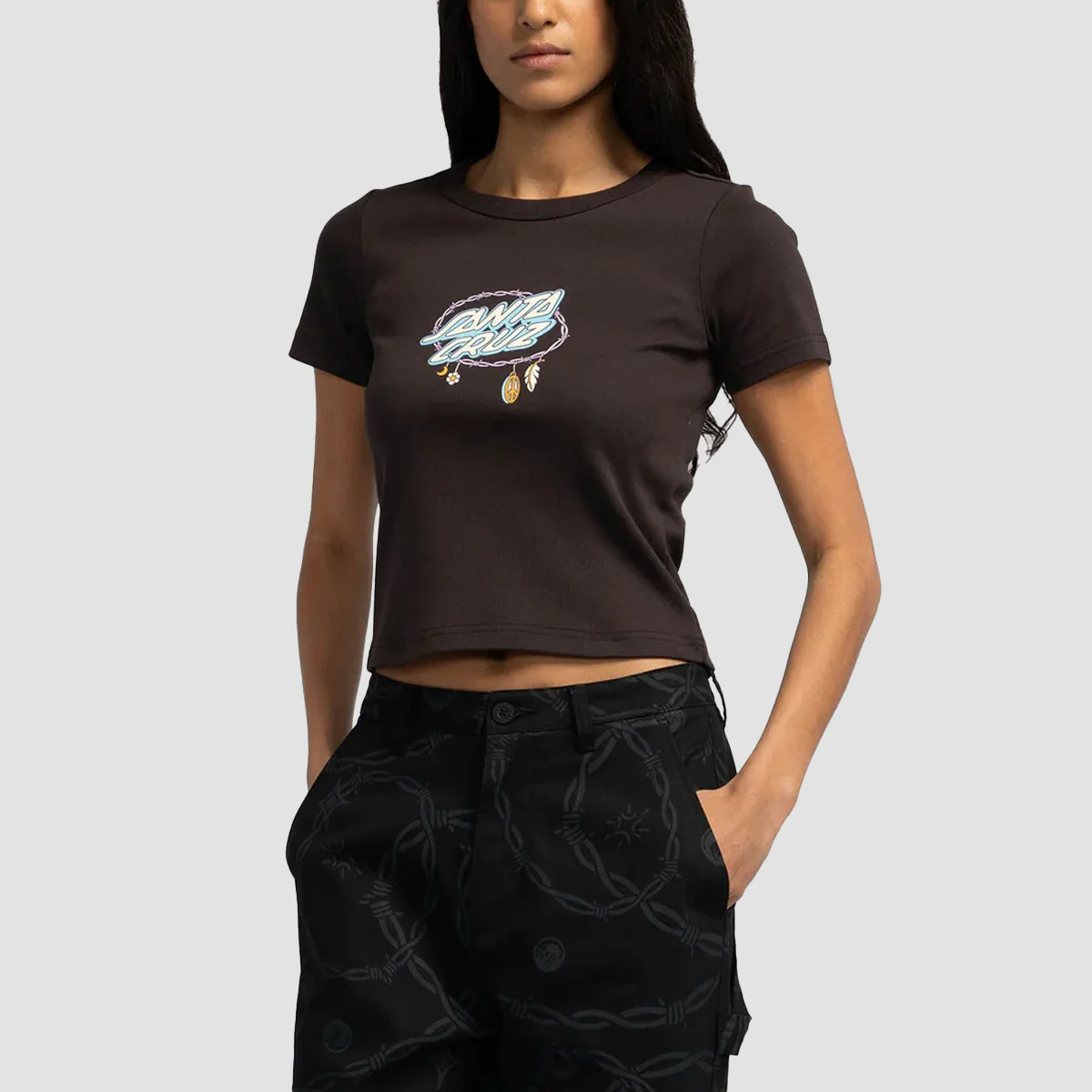 Santa Cruz Barbed Oval Dot Front T-Shirt Ground Coffee - Womens
