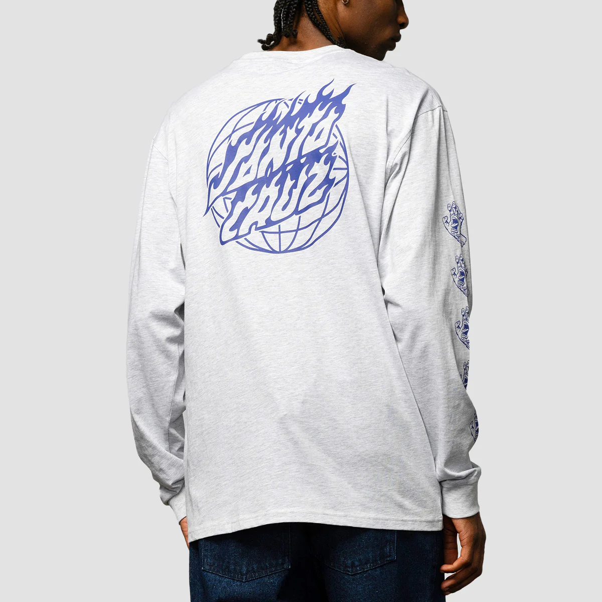 Santa Cruz Global Flame Dot Mono Longsleeve T-Shirt Athletic Heather - Image 2