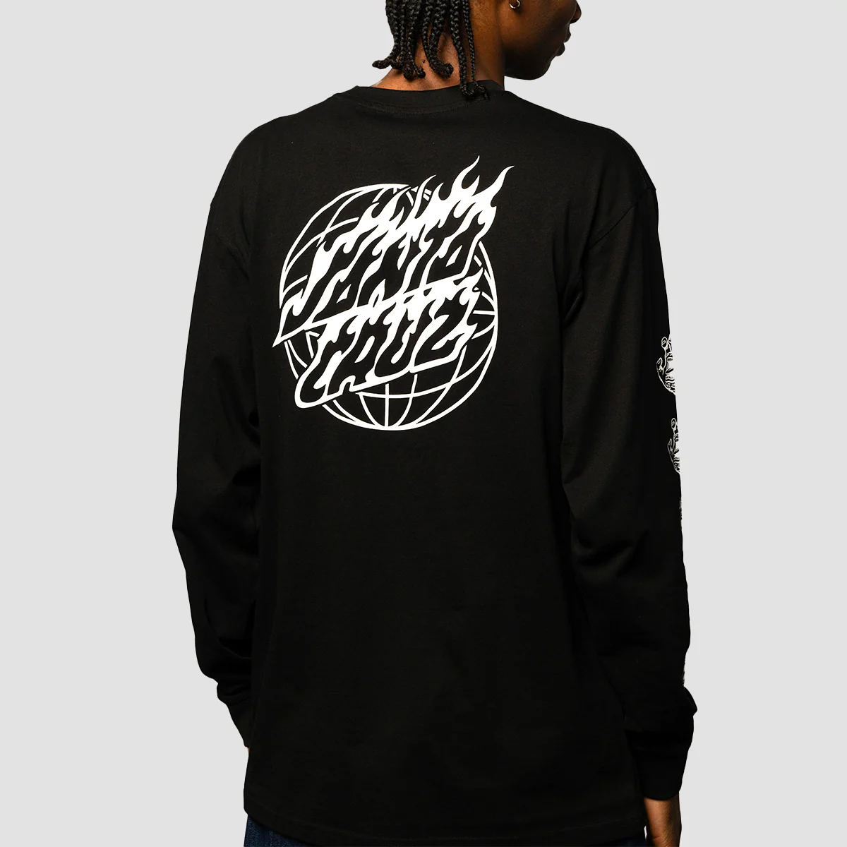 Santa Cruz Global Flame Dot Mono Longsleeve T-Shirt Black - Image 2
