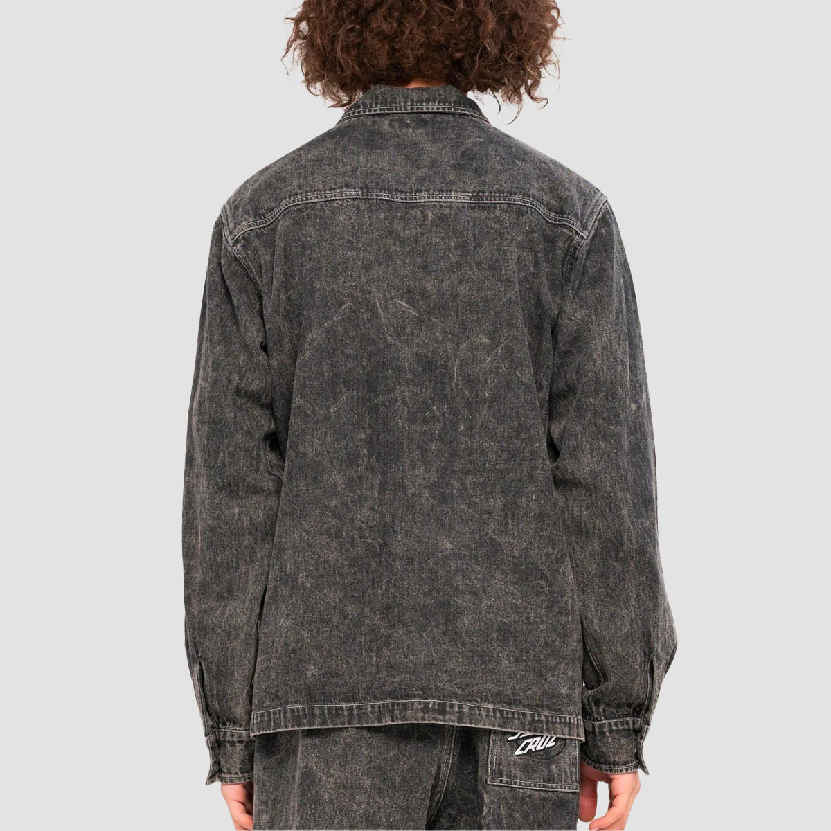 Santa Cruz Oval Dot Mono Crime Zipped Longsleeve Shirt Black Acid Wash - Image 2