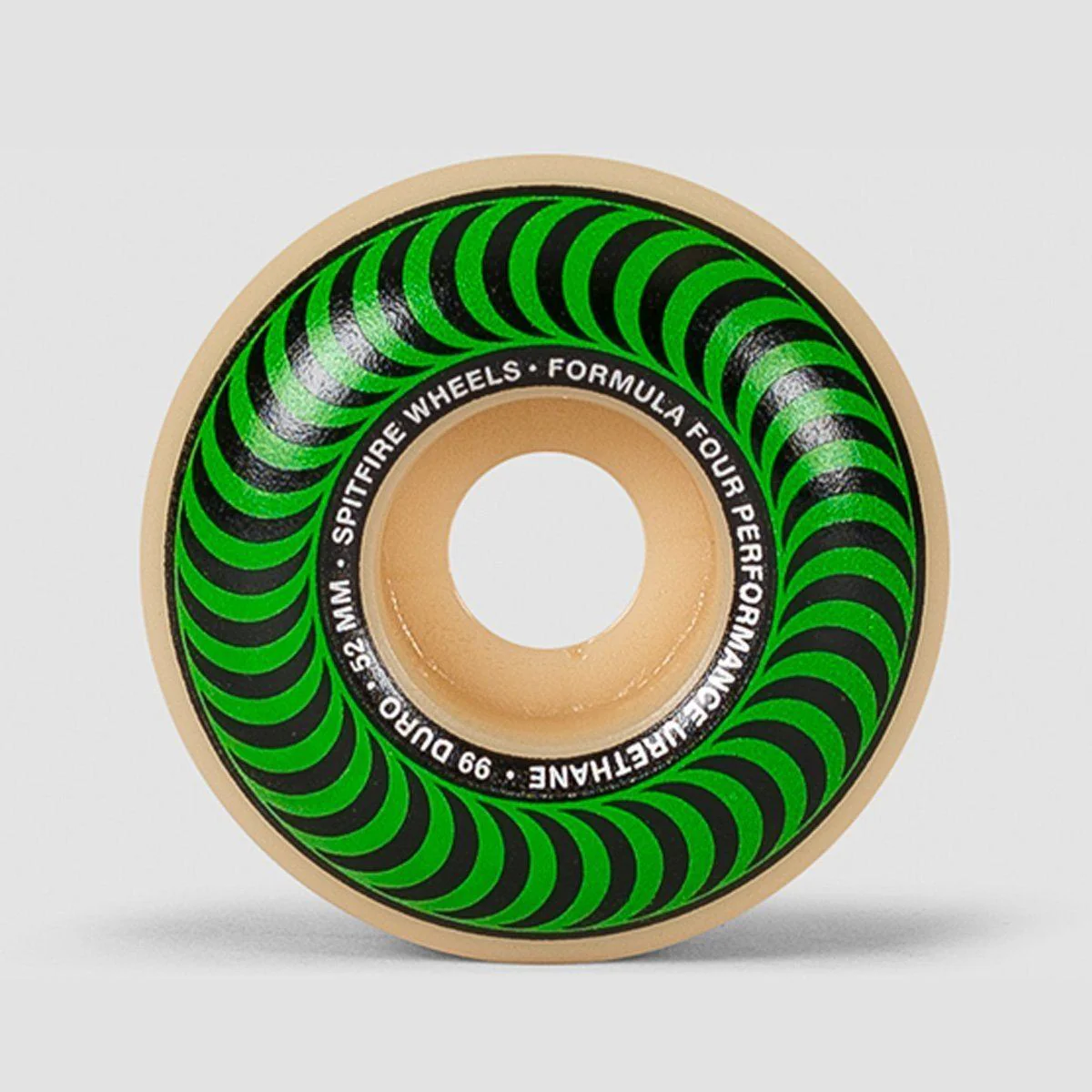 Spitfire Formula Four Classic 99DU Skateboard Wheels Natural/Green 52mm - Image 2