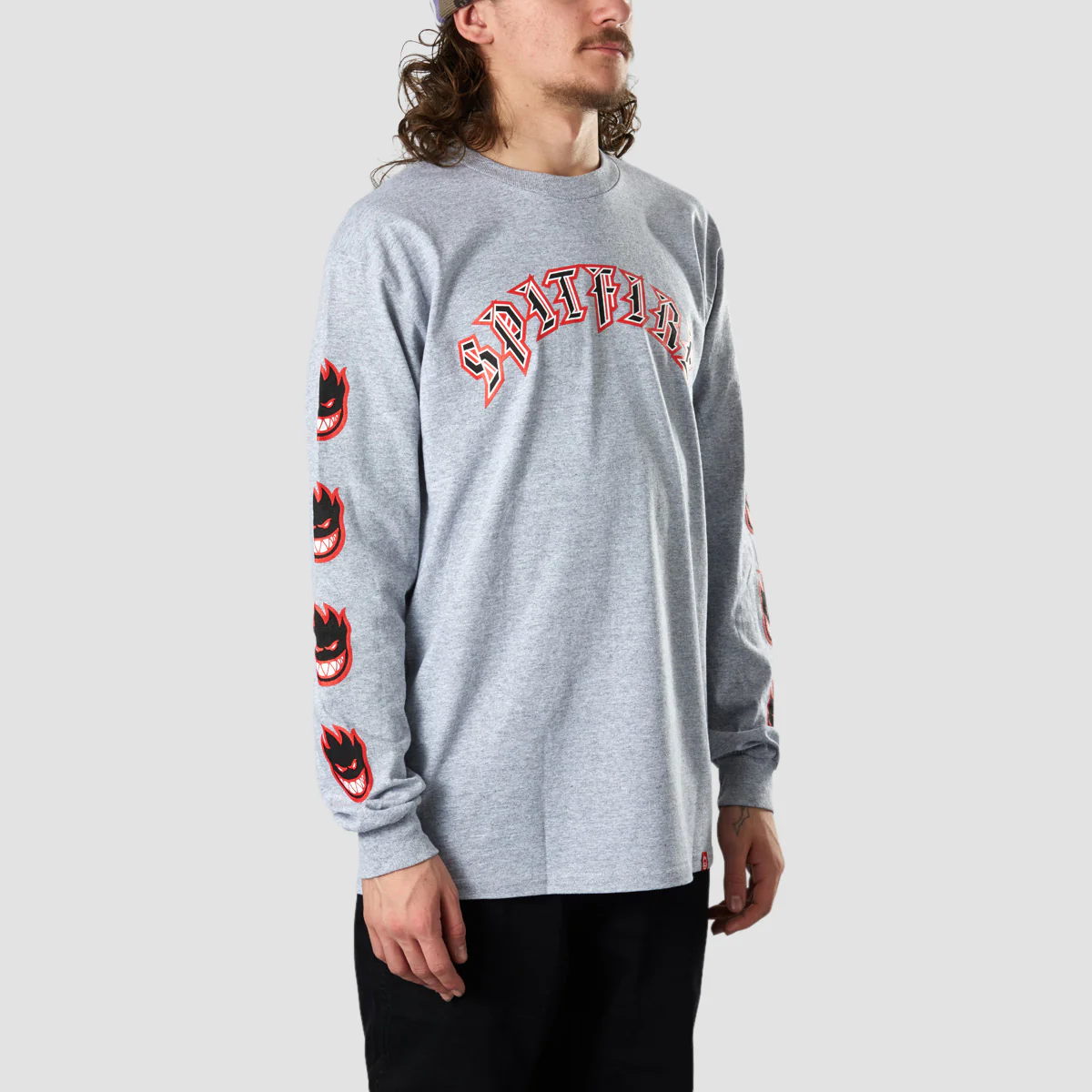 Spitfire Old E Bighead Fill Longsleeve T-Shirt Grey/Red - Image 2