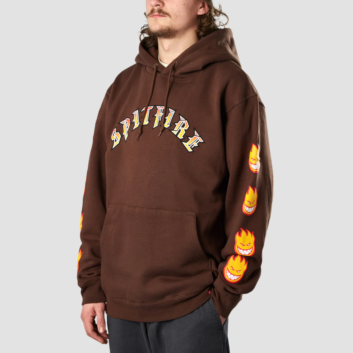 Spitfire Old E Bighead Fill Sleeve Pullover Hoodie Brown/Red/White - Image 2