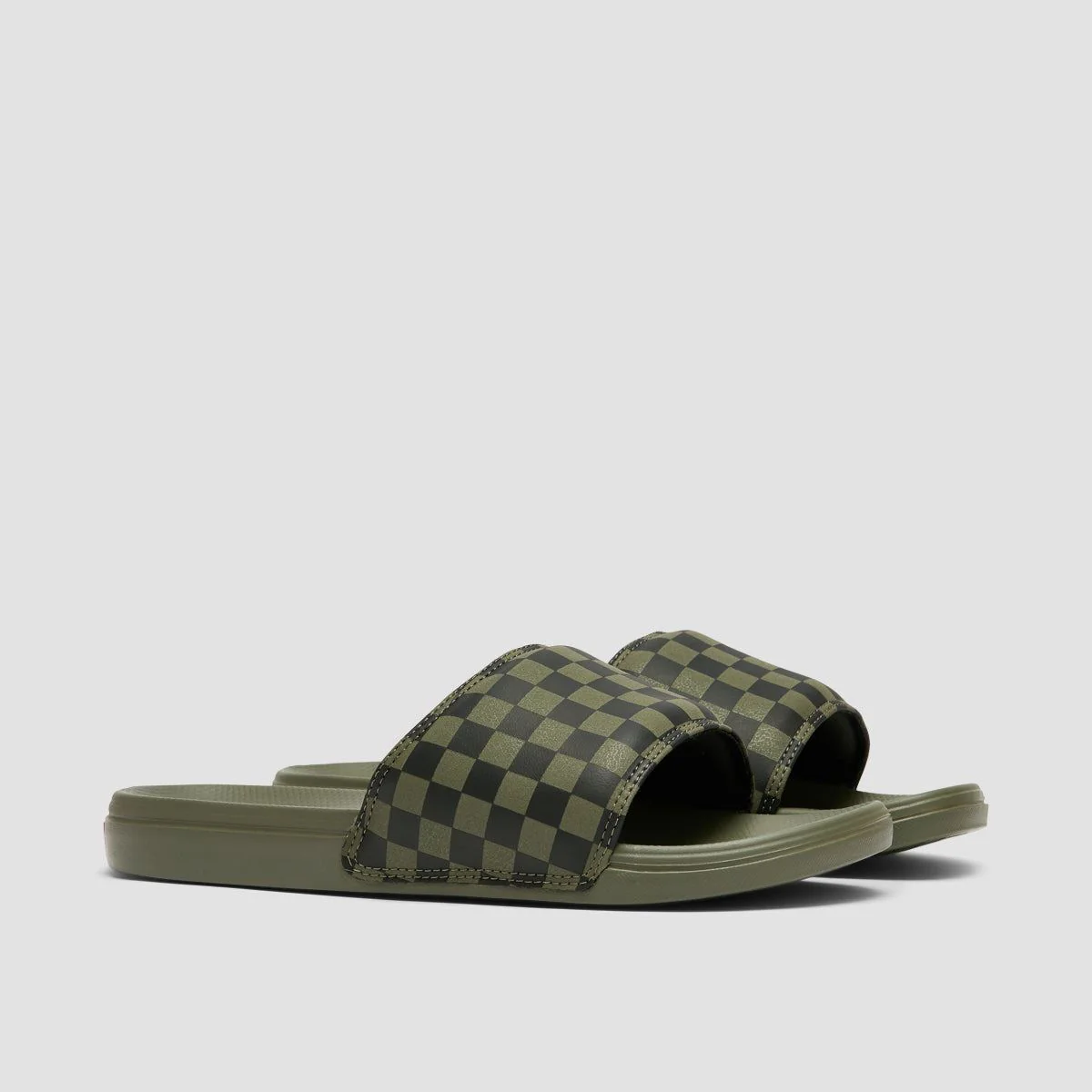 Vans La Costa Slide-On Sandals Checkerboard Dark Olive - Image 2