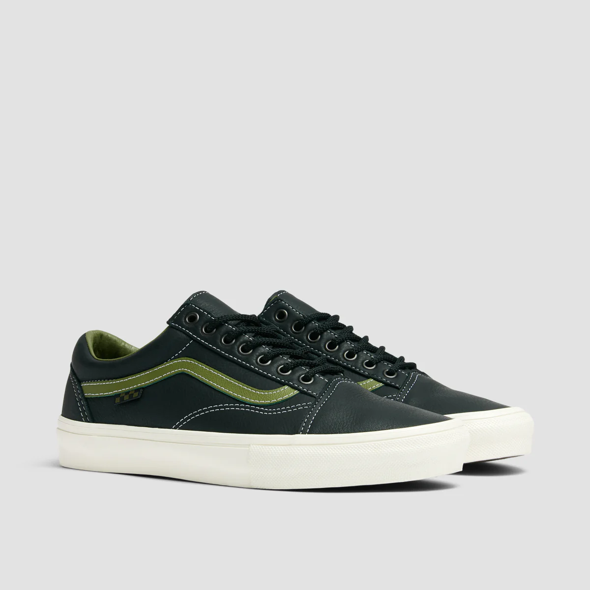Vans Skate Old Skool Shoes - Butter Leather Black/Green - Image 2