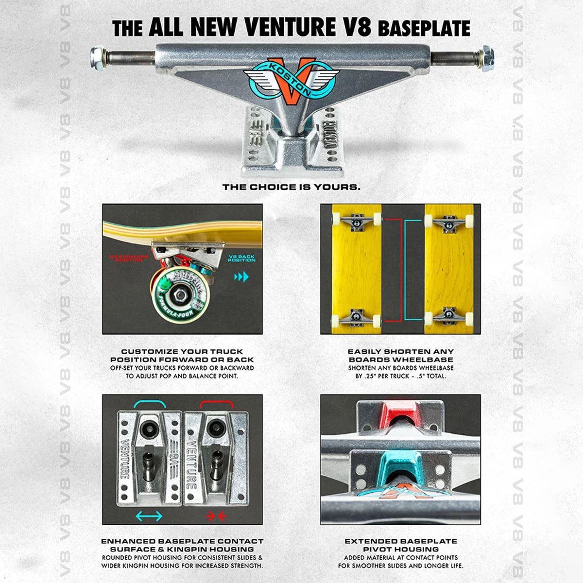 Venture 5.6 V8 Eric Koston Trucks 1 Pair Polished - 8.25" - Image 6