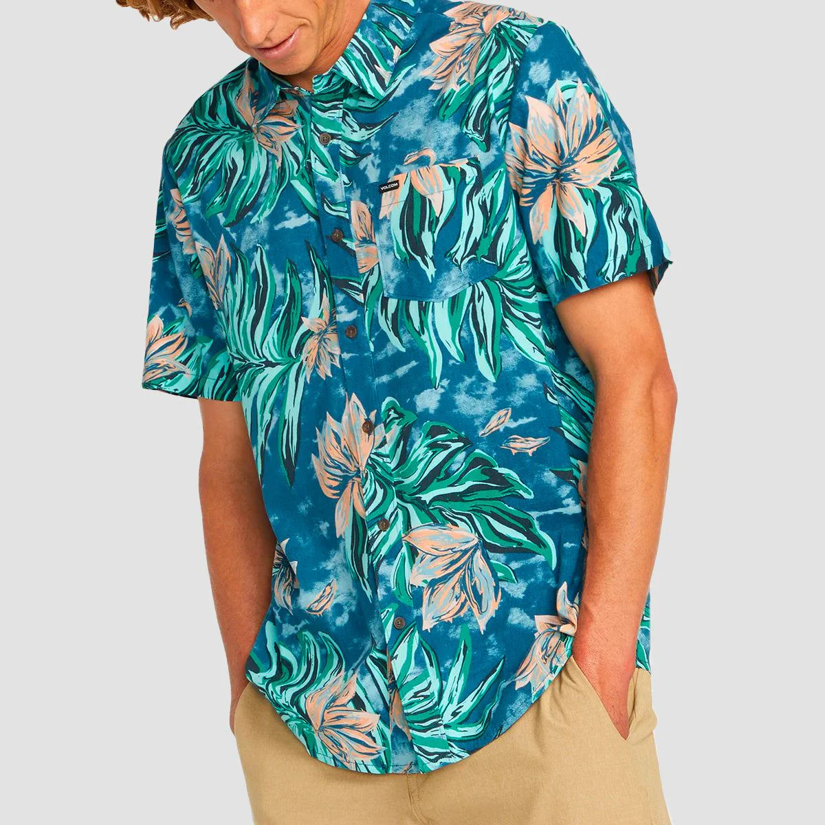 Volcom Marble Floral Short Sleeve Shirt Aged Indigo - Image 2