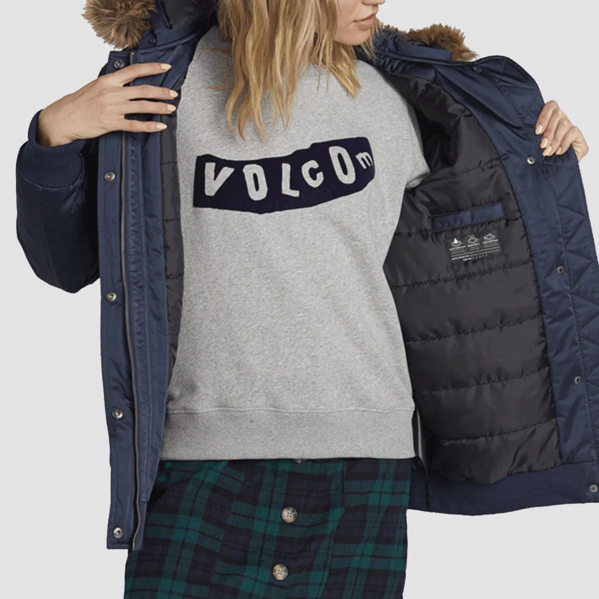 Volcom Plailist 5K Hooded Bomber Jacket Sea Navy - Womens - Image 2