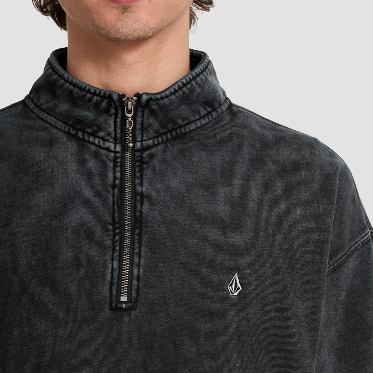 Volcom Single Stone Quarter Zip Sweatshirt Light Acid Black - Image 2