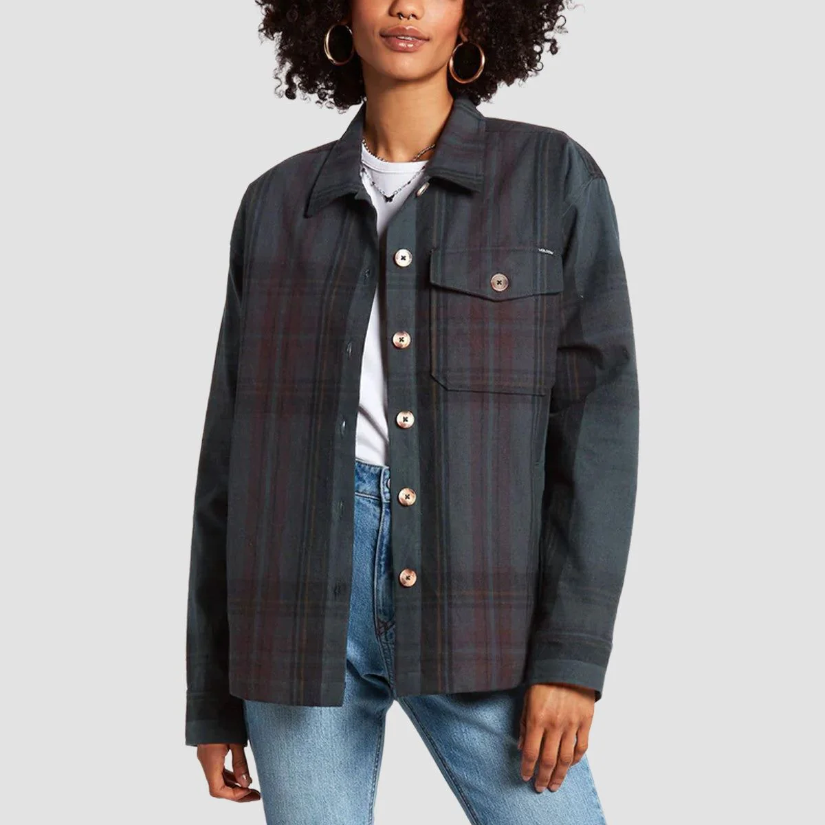Volcom Sound Trip Overshirt Jacket Black Plum - Womens